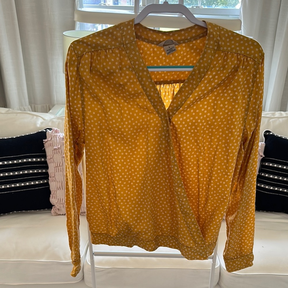 Duluth Trading Co Yellow Long Sleeve Wrap Blouse